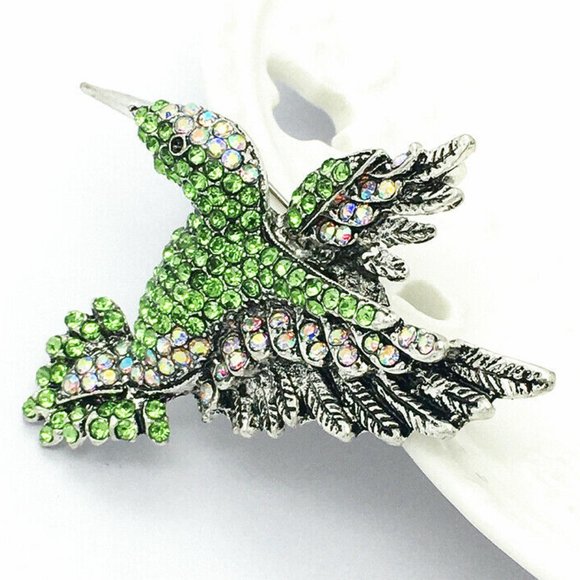 Green HUMMINGBIRD Rhinestone Necklace Pndt Brooch - Picture 7 of 7